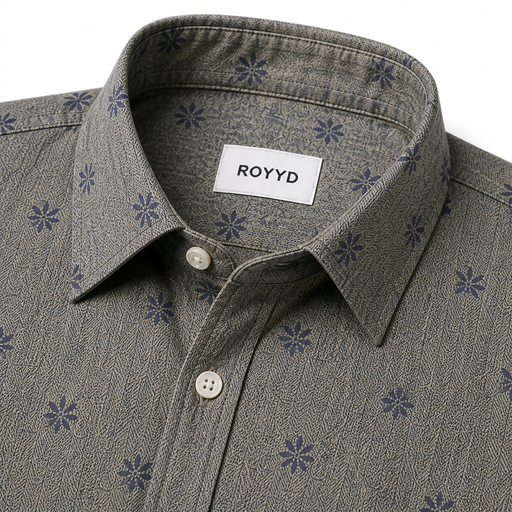 ROYYD Giza cotton printed casual shirt featuring a stylish design and comfortable fit, perfect for everyday wear.